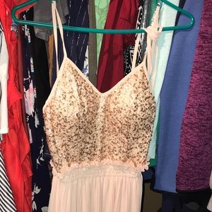 SoieBlu Gold Sequence Pleated Maxi Dress